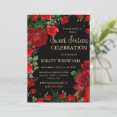 Rode Rozen Grens Bloem Sweet Sixteen Kaart (Staand voorkant)