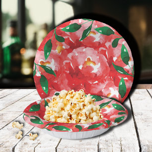 Rode Rozen Groene Bladeren Papieren Kommen