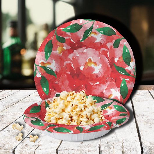 Rode Rozen Groene Bladeren Papieren Kommen