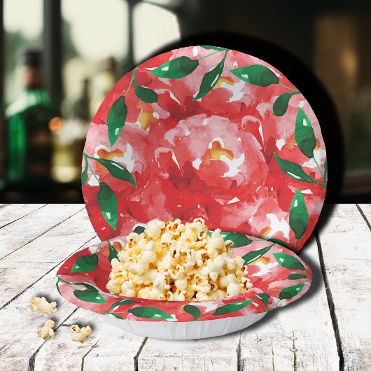 Rode Rozen Groene Bloem Papier Kommen