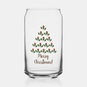 Rode rozen & groene Holly kerstboom Blikvorm Glas