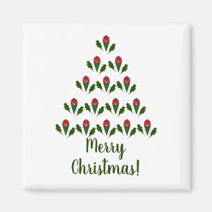 Rode rozen & groene Holly kerstboom Magneet