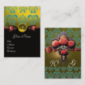 RODE ROZEN, GROENE ZWARTE DAMASKMONOGRAM VISITEKAARTJE (Voorkant / Achterkant)