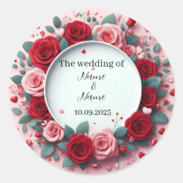 Rode rozen huwelijks smaakstickers  ronde sticker