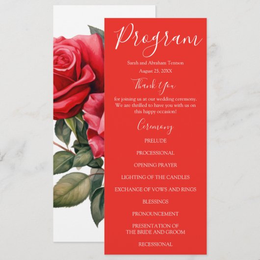 Rode Rozen Huwelijksprogramma's Menu (Voorkant / Achterkant)