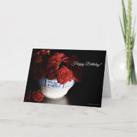 Rode Rozen in Blauw & Wit Bowl Verjaardag Kaart