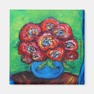 Rode rozen in blauwe vaas magneet