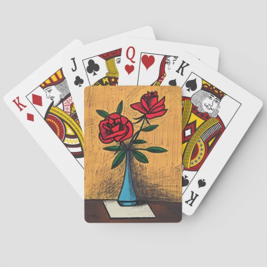 Rode rozen in blauwe vaas pokerkaarten (Achterkant)