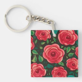 Rode rozen in bloei: een weelderige bloemenweergav sleutelhanger