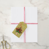 Rode rozen in Vase Gold Faux Glitter Cadeaulabel (Met Touw)