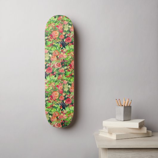 Rode rozen kunst skateboard (Muurkunst)