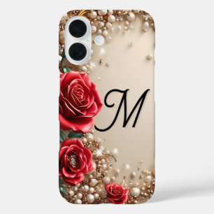 Rode Rozen Luxe Bloemstuk Esthetisch Gouden Cadeau iPhone 16 Hoesje