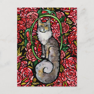 Rode Rozen Maine Coon Kitten Kat Kunst Rozen Tuin  Briefkaart