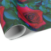 Rode rozen met blauwe tinten cadeaupapier (Rol Hoek)