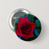 Rode rozen met blauwe tinten ronde button 5,7 cm (Voorkant /achterkant)
