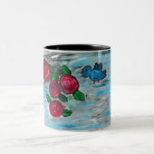 Rode rozen met blauwe vogel tweekleurige koffiemok (Center)