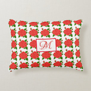 Rode rozen met Buds Monogram Accent Pillow Accent Kussen