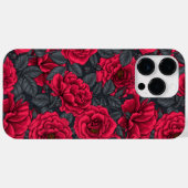 Rode rozen met grijze bladeren op zwart Case-Mate iPhone case (Achterkant (horizontaal))