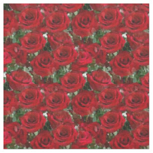 Rode rozen met groen  bloemen stof
