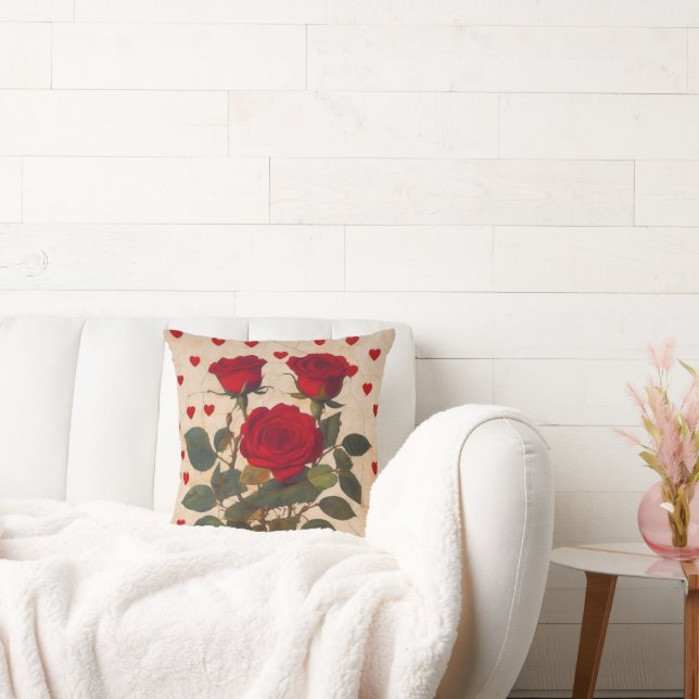 Rode rozen met harten Valentijn Romantisch Kussen (Bank)