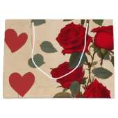 Rode rozen met hartenpatroon Romantisch Groot Cadeauzakje (Voorkant)