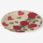 Rode rozen met hartenpatroon Romantisch Papieren Bordje (Gekanteld)