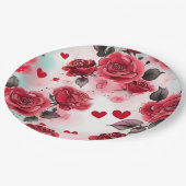 Rode rozen met hartenpatroon Romantisch Papieren Bordje (Gekanteld)