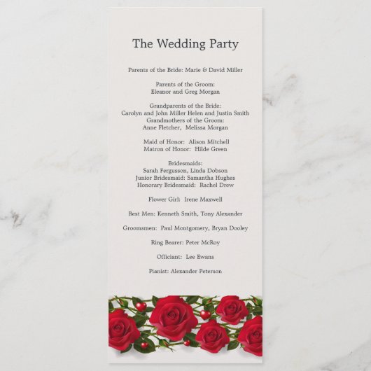 Rode rozen met hartjes Wedding Program Programma (Achterkant)