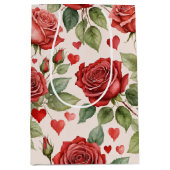 Rode rozen met Valentijn Hearts Patroon Romantisch Medium Cadeauzakje (Voorkant)