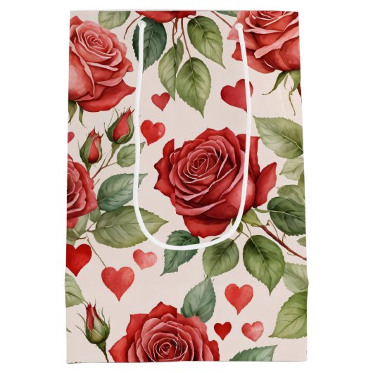 Rode rozen met Valentijn Hearts Patroon Romantisch Medium Cadeauzakje (Achterkant)