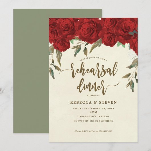 Rode Rozen Moderne repetitie Diner Uitnodiging (Voorkant / Achterkant)
