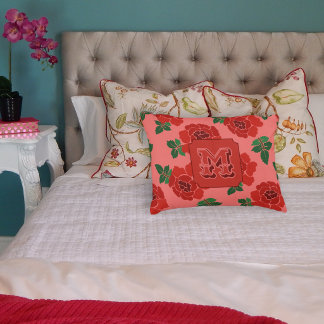 Rode Rozen Monogram Accent Kussen