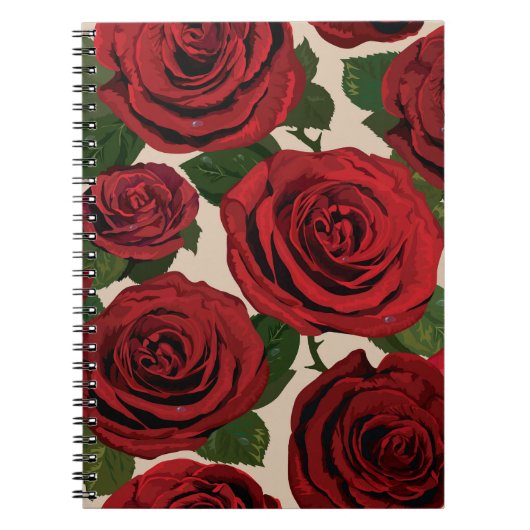 Rode rozen: naadloze bloemachtergrond notitieboek (Voorkant)