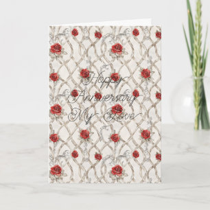 Rode Rozen Nep Hout Bloemen Huwelijksverjaardag Kaart