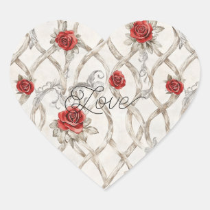 Rode Rozen Nep Hout Bloemige Liefde Hart Sticker