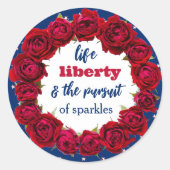 Rode rozen op blauwe sterrenachtergrondpatriottisc ronde sticker (Voorkant)