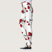 Rode rozen op wit, florerend vectorpatroon leggings (Links)