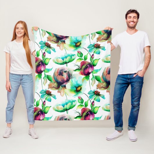 Rode rozen op witte achtergrond fleece deken (In situ)