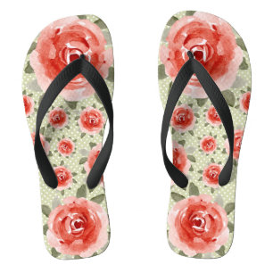 Rode Rozen op Witte en Lichte Groene Stippen Muilt Teenslippers