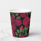 Rode rozen op zwart. papieren bekers (Achterkant)