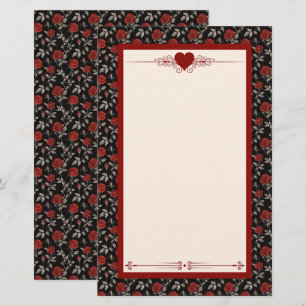 Rode rozen op zwart toile de Jouy-papier Briefpapier