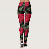 Rode rozen op zwarte achtergrond leggings (Achterkant)