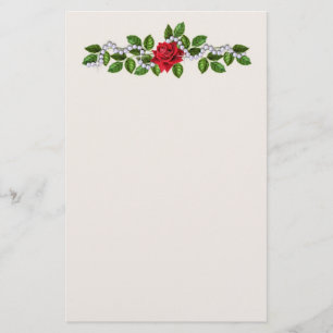 Rode rozen, parels en bladeren Stationery Briefpapier