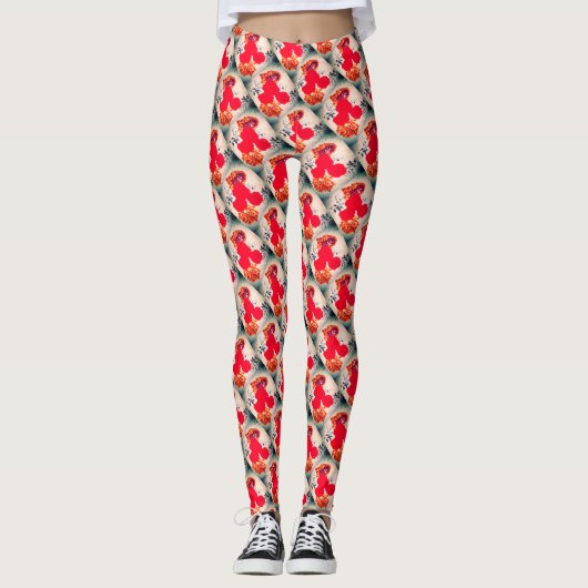 Rode rozen patroon ontwerp leggings (Voorkant)