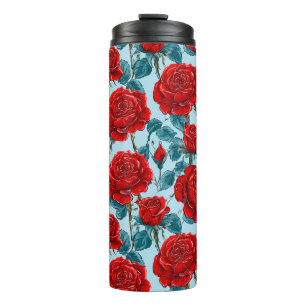 Rode rozen patroon thermosbeker