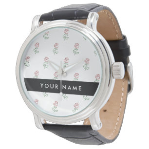 Rode Rozen, Patroon Van Rozen, Uw Naam Horloge