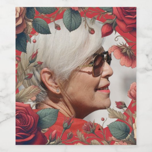 Rode Rozen PHOTO Herinnering Geschenk Sentimenteel Wijn Etiket (Enkel label)