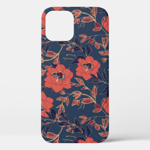 Rode rozen pioenen donkere achtergrond iPhone 12 hoesje