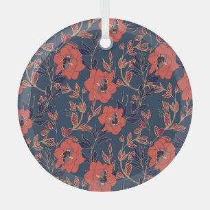 Rode rozen pioenen donkere achtergrond glas ornament