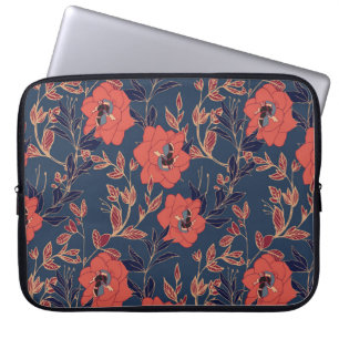 Rode rozen pioenen donkere achtergrond laptop sleeve